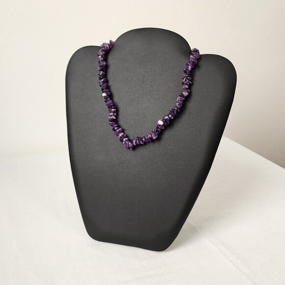 VTG Amethyst Large Tumbled Chip Necklace Dark Purple Chakra Energy Healing Gemst - Picture 4 of 9